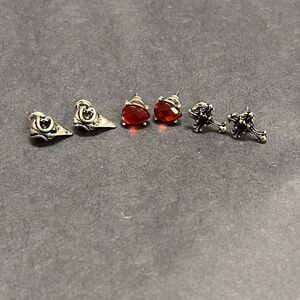 Elegant Silver and Red Stud Earrings Set
